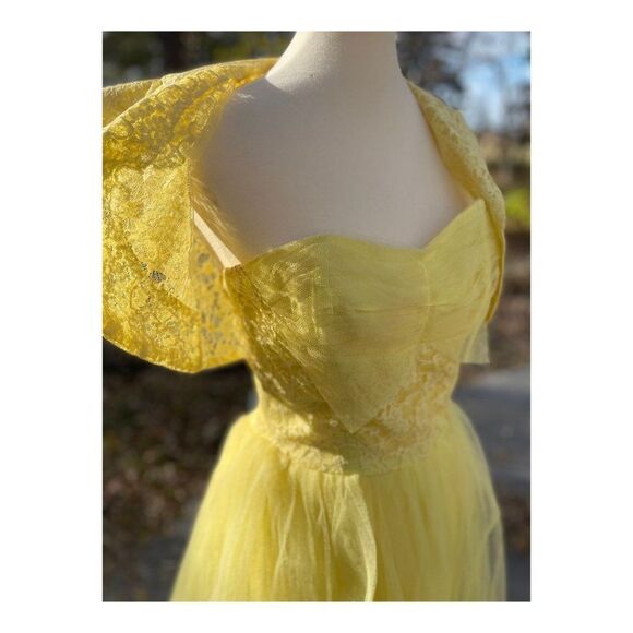 1950s Yellow Formal Dress Matching Bolero Lace Tulle Prom Wedding - Picture 15 of 16